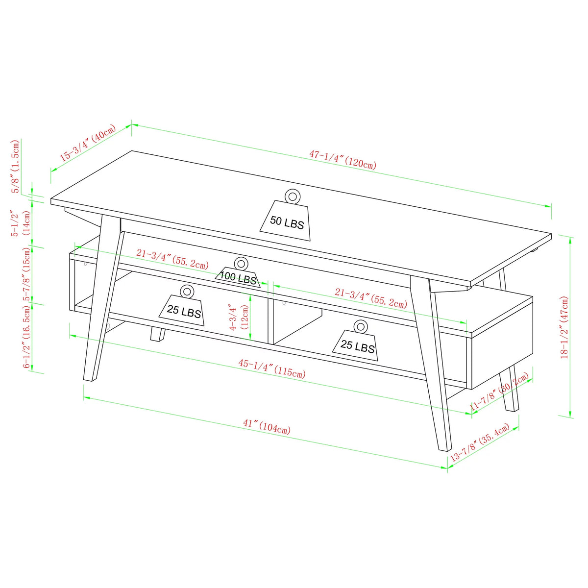 47" Black 2-Cubby TV Stand N6985