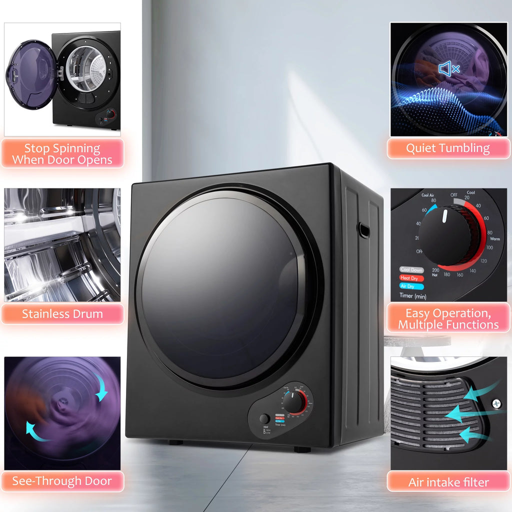 1.5 Cu.ft Compact Portable Laundry Dryer with 5 Drying Modes T578