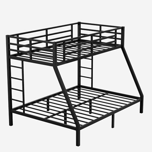 Black Full XL Over Queen Metal Bunk Bed Frame with 2 Ladder P503765