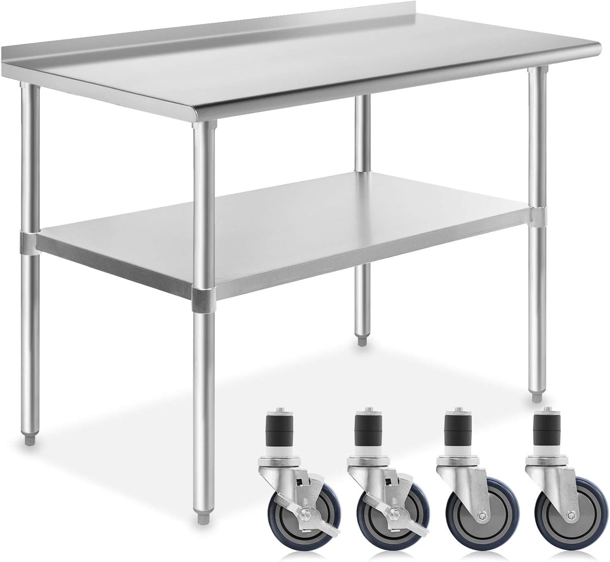 NSF Stainless Steel Commercial Kitchen Prep & Work Table with Backsplash and 4 Casters, 30 in. x 24 in. K125878