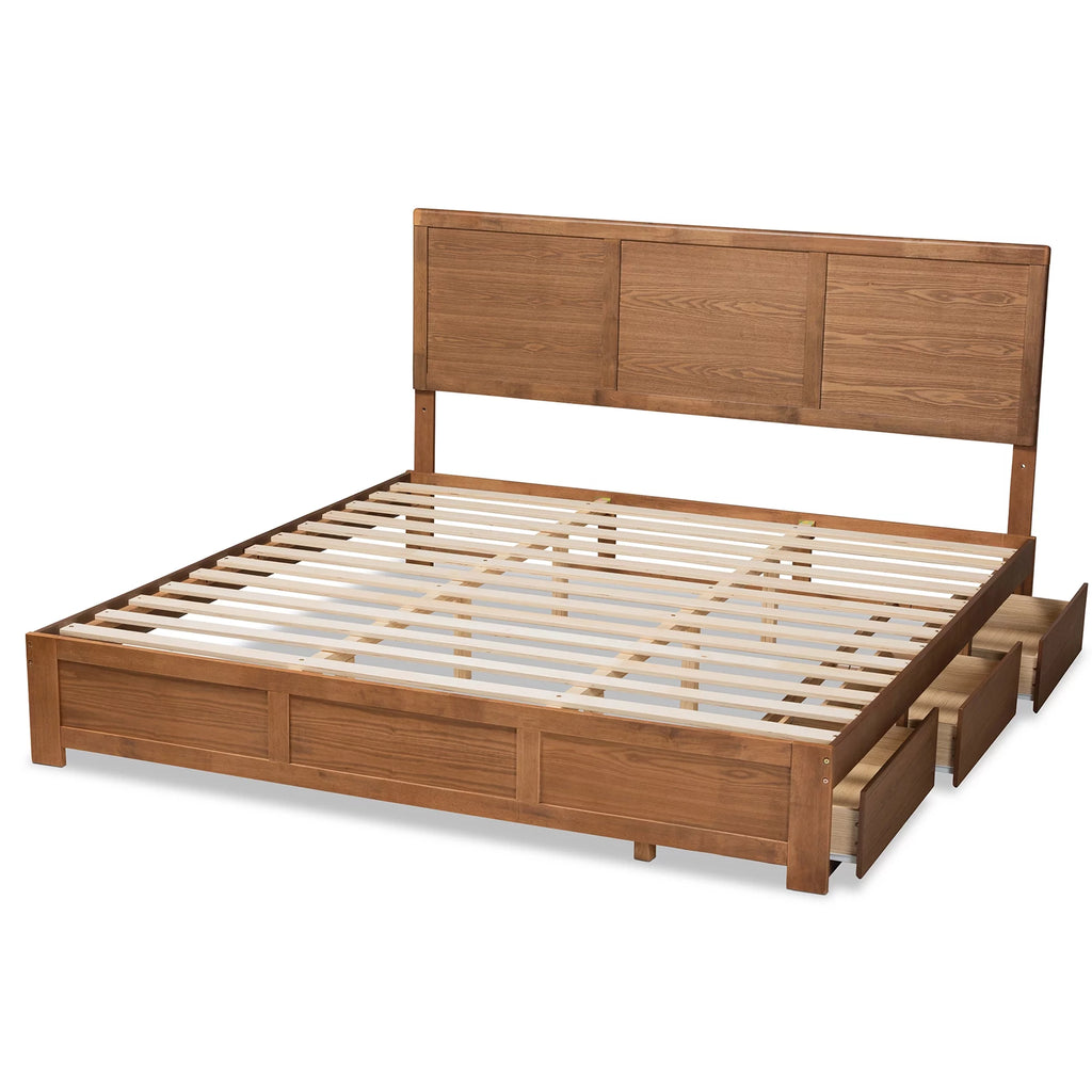 King Ash Walnut Wood Storage Platform Bed F591