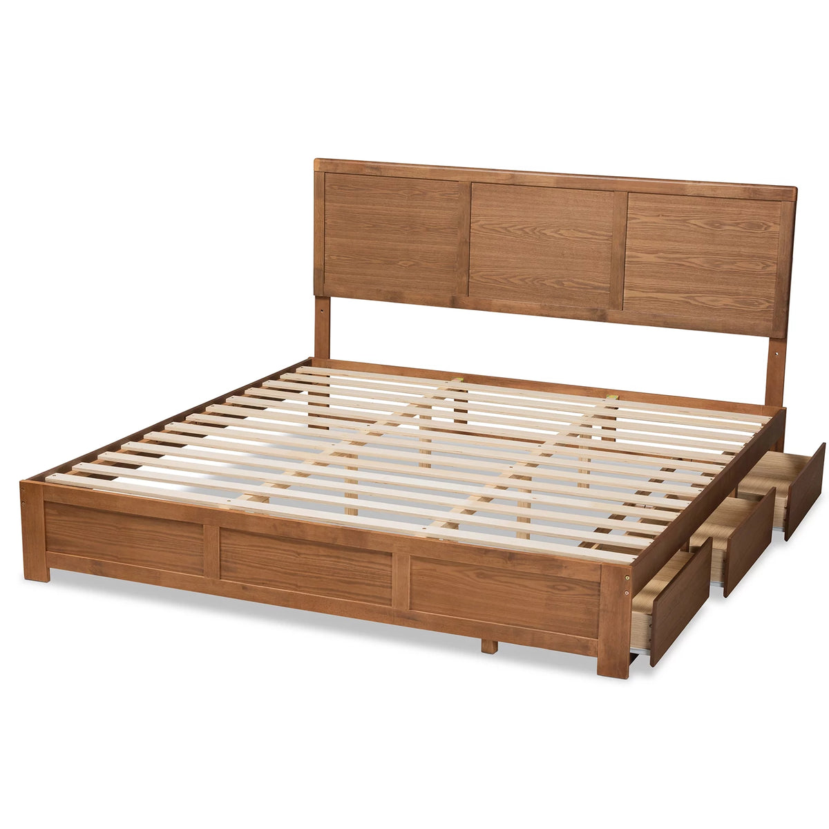King Ash Walnut Wood Storage Platform Bed F591