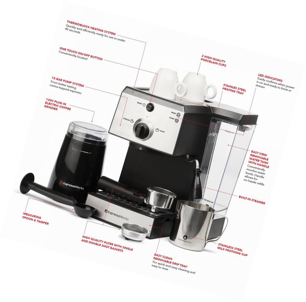 7 PC Espresso Machine and Cappuccino Maker with Built-in Steamer and Frother O5146