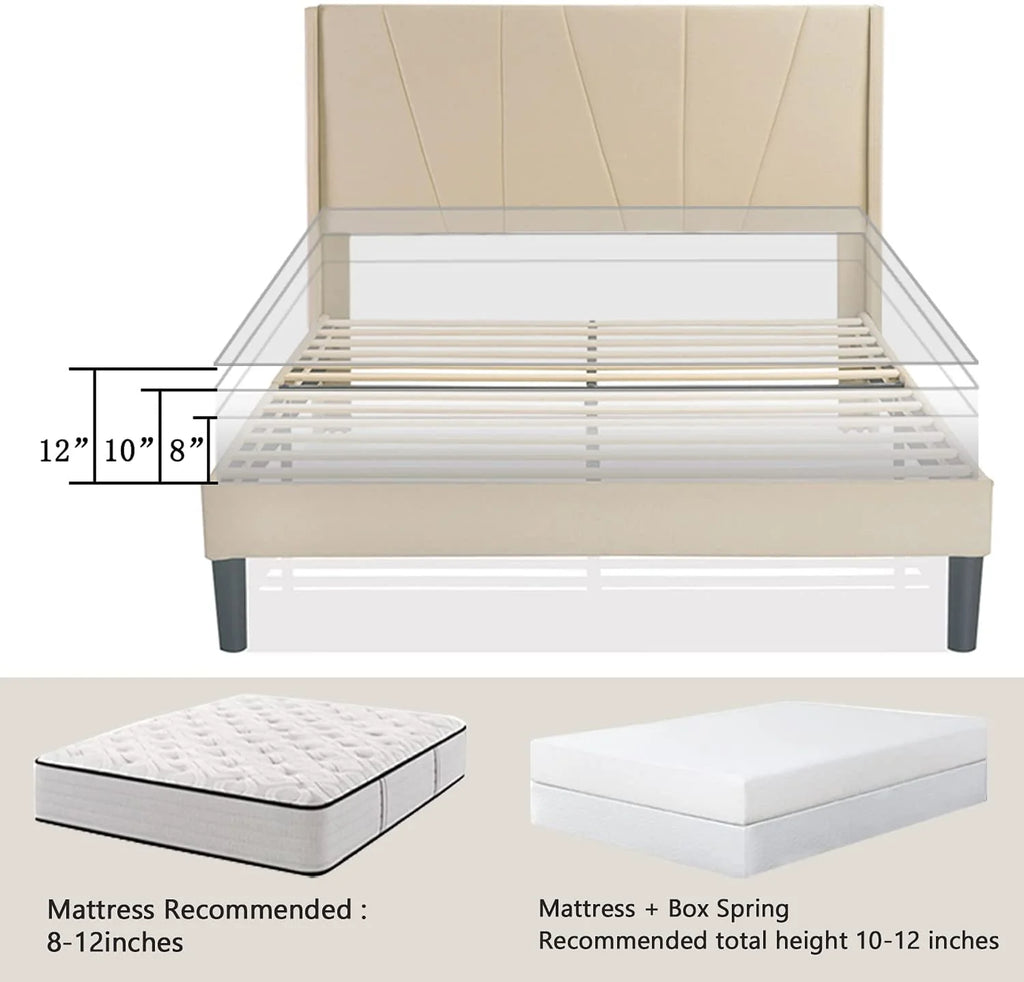King Size Upholstered Platform Bed Frame with Wingback G697351