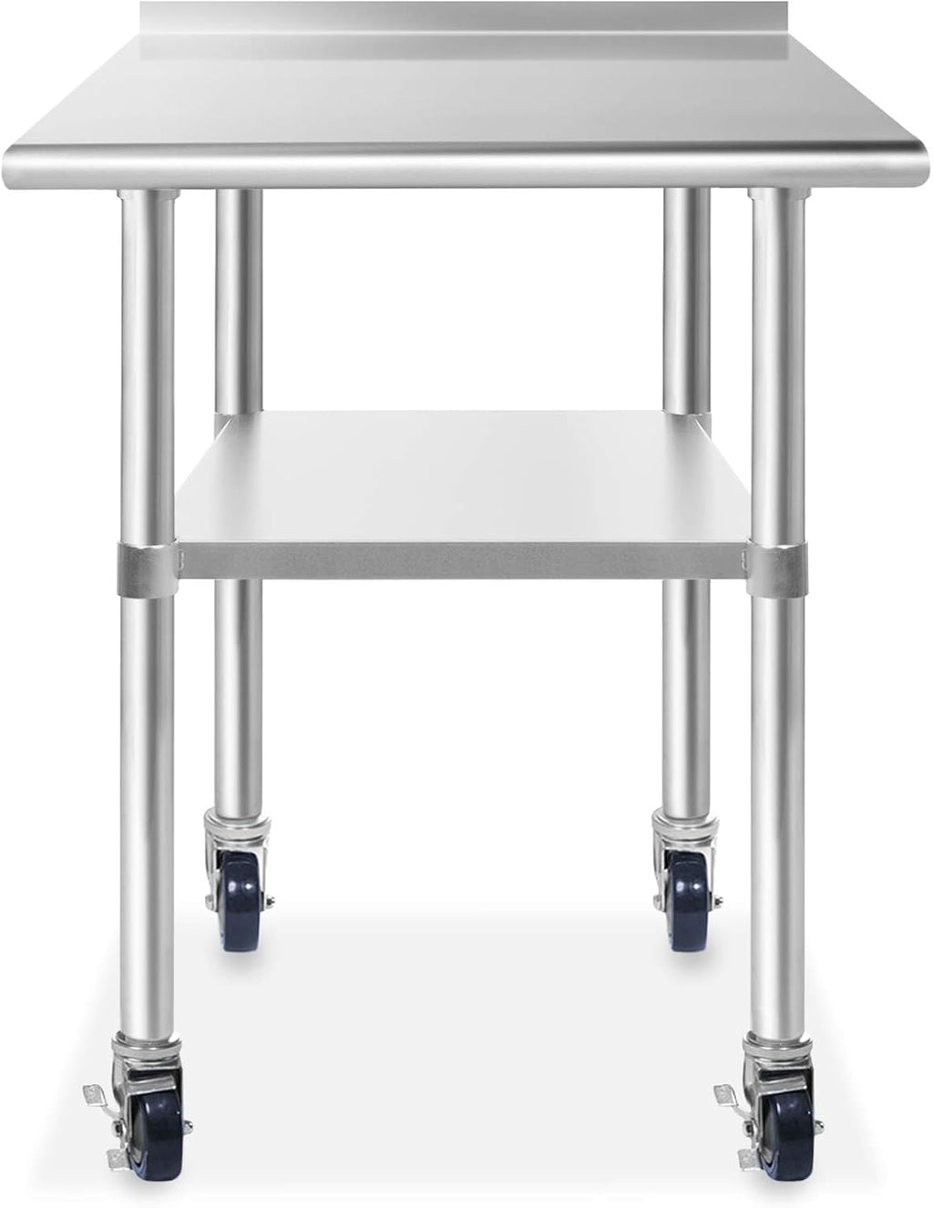 NSF Stainless Steel Commercial Kitchen Prep & Work Table with Backsplash and 4 Casters, 30 in. x 24 in. K125878