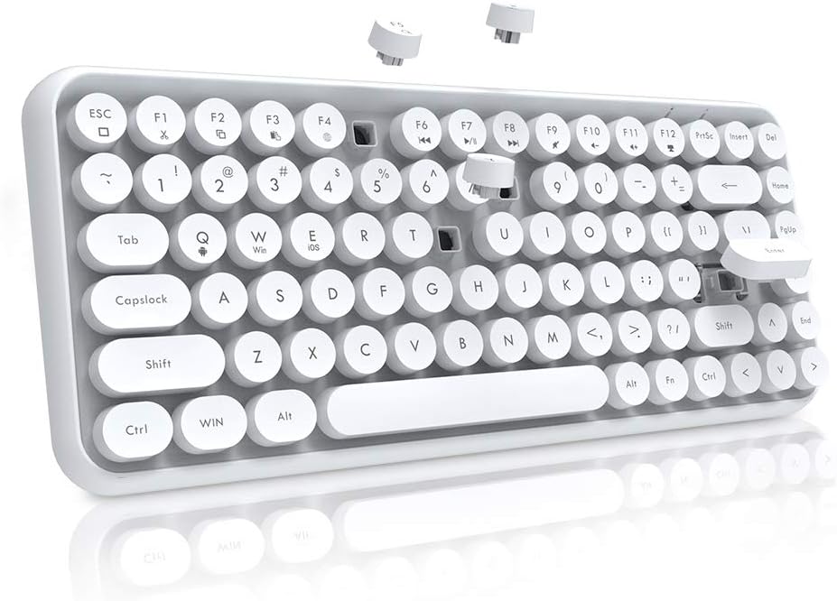 84 Key Bluetooth Retro Round Keycaps Ergonomic Wireless Mini Keyboard Z4664