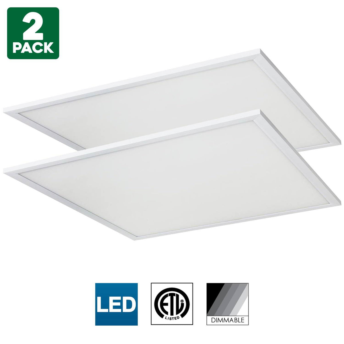LED Light Panel, 1x1 foot, 15W, 3500K Warm White, Dimmable, 2-Pack H16131