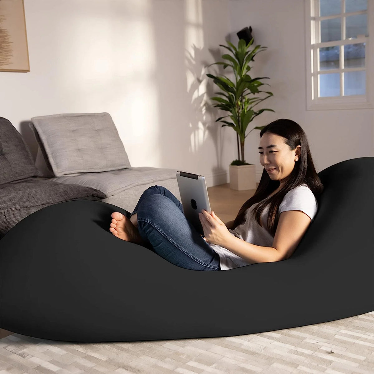 Dark Grey Oversized Plush Bean Bag Chair N39910