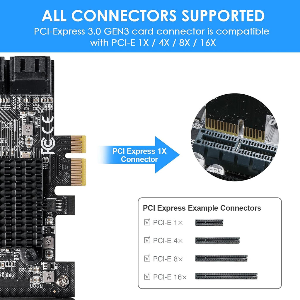 PCIe SATA Card 6 Ports 6 Gbps SATA 3.0 Expansion Card with 6 SATA Cables J374909