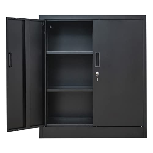 Black 36.2" H Metal Storage Cabinet with Shelves and Doors L444103