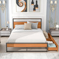 Black Queen Size Metal Platform Bed Frame with Wood Headboard and 2 Drawers Y1592