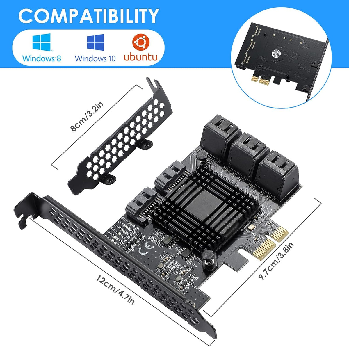 PCIe SATA Card 6 Ports 6 Gbps SATA 3.0 Expansion Card with 6 SATA Cables J374909