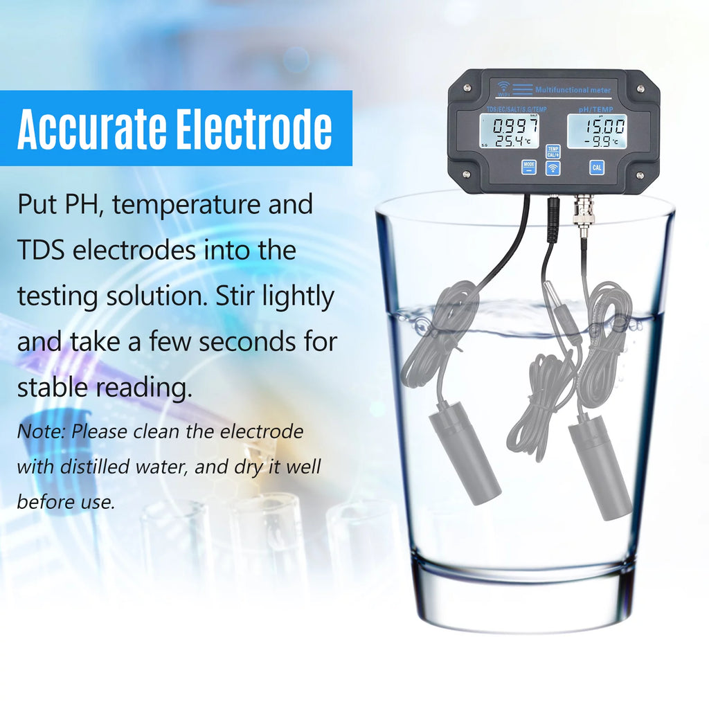 Wifi Digital Water Quality Tester 6 in 1 PH EC SALT S.G Temperature T615852