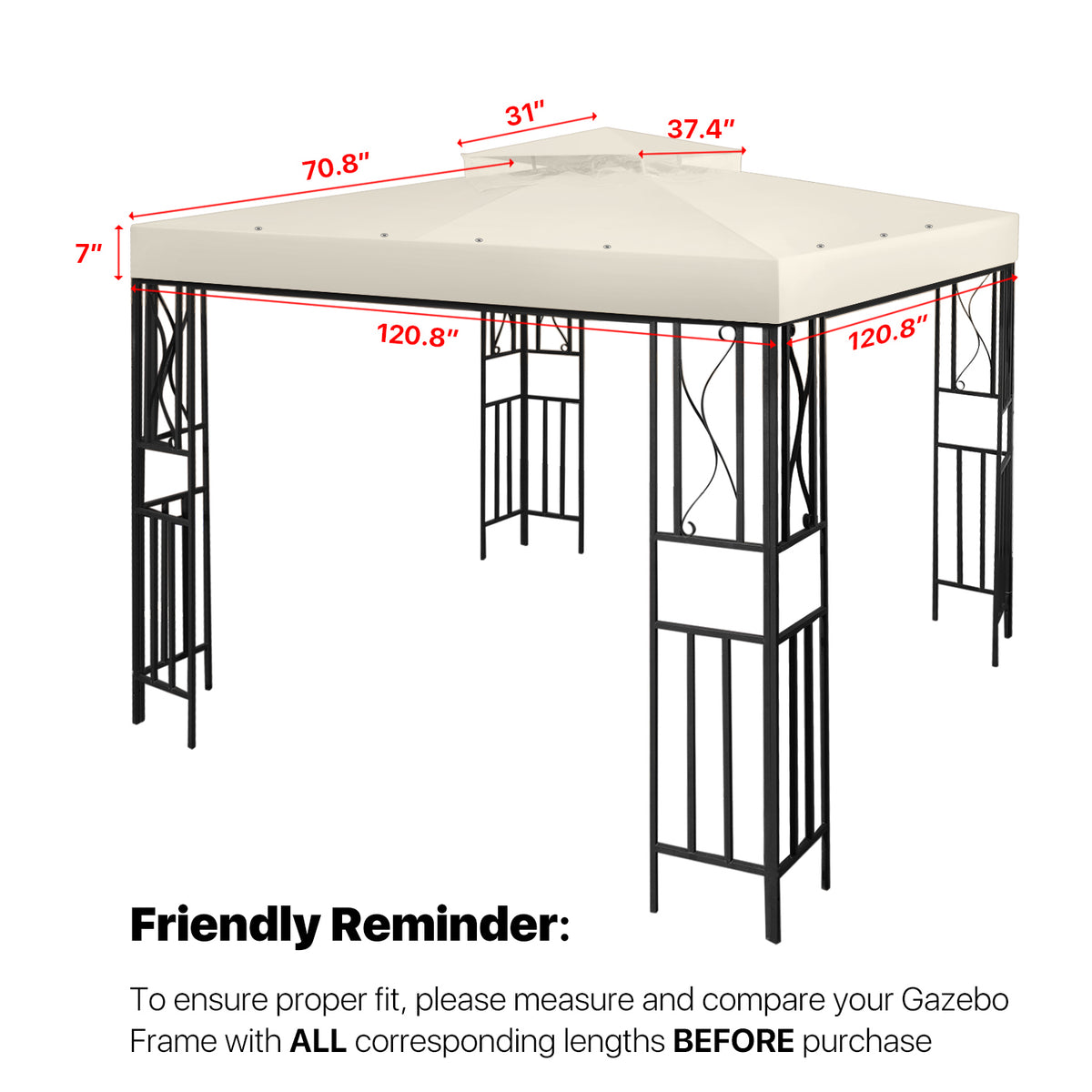 10 x 10 Feet Gazebo Canopy Top Replacement Cover with Plain Edge Polyester E156