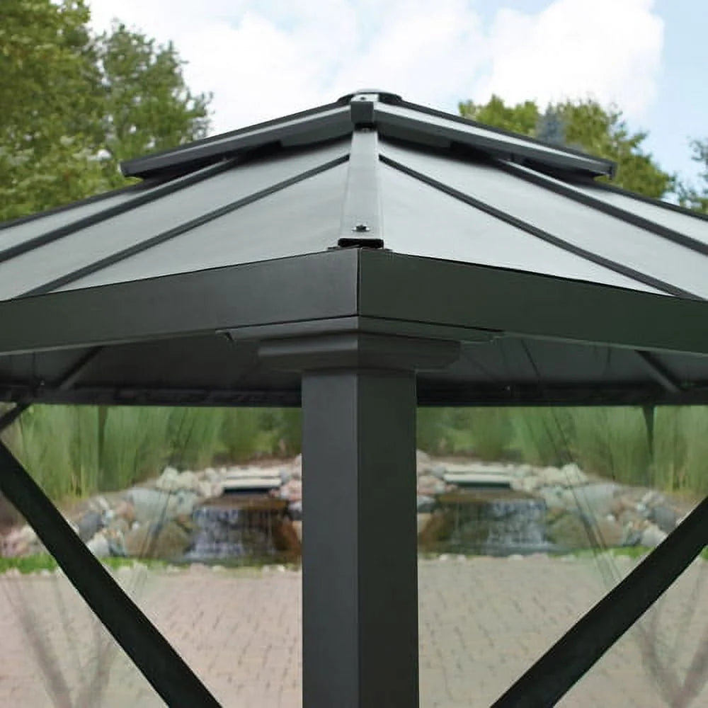 8' x 8' Steel Hard Top Gazebo with Netting, Black K749