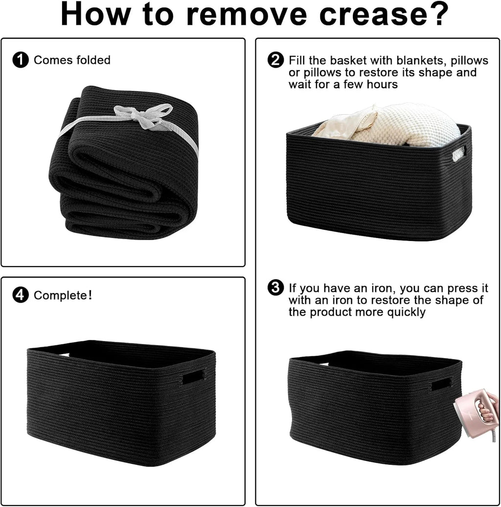 XXXLarge Cotton Rope Storage Basket, Oversized Blanket Basket, Black V9863