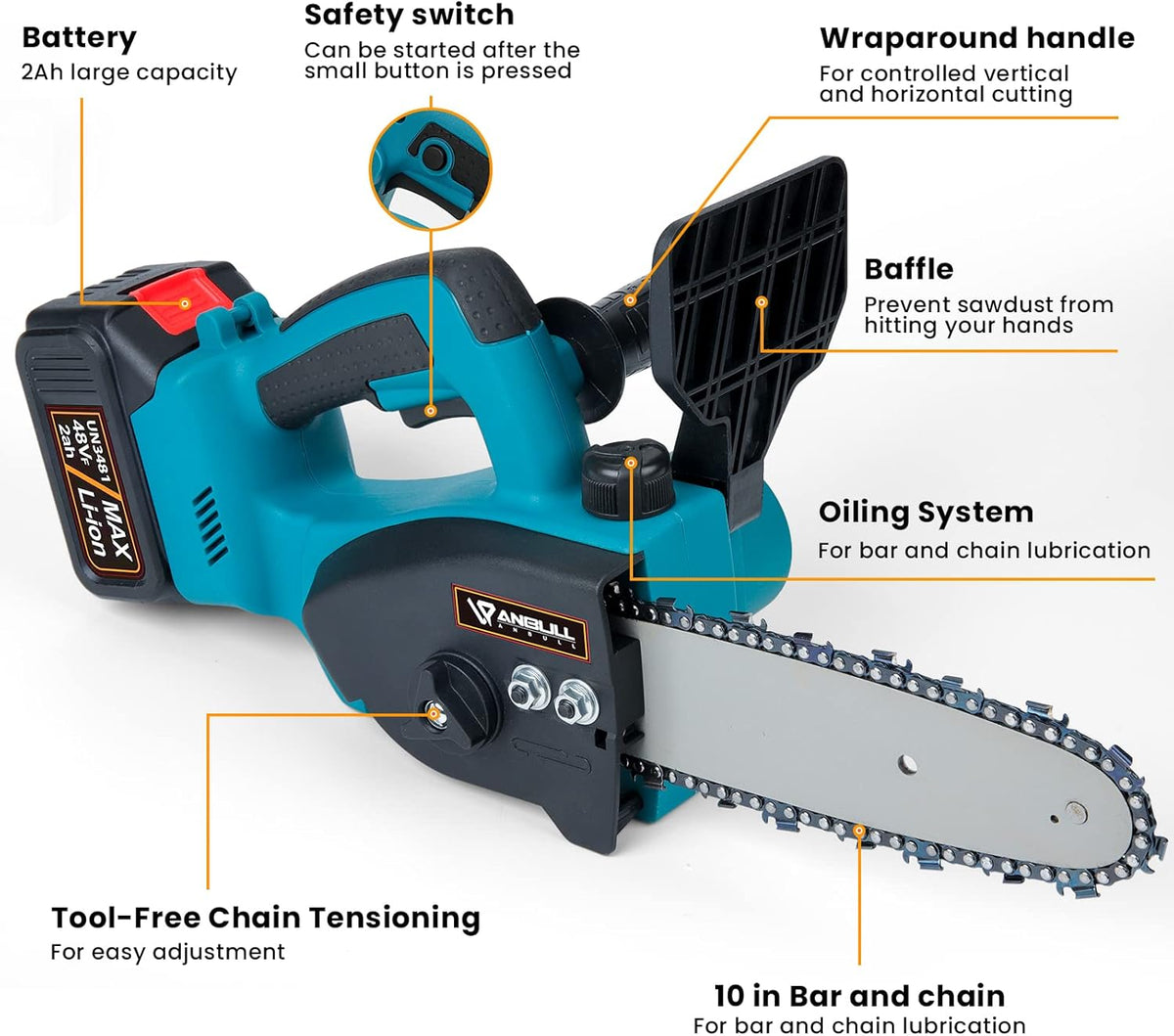 8 Inch Cordless Electric Chainsaw with 2 Batteries H570