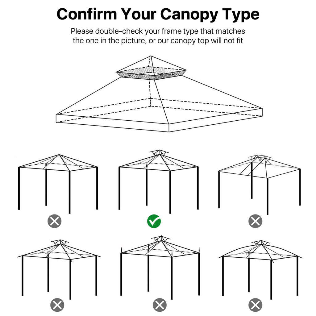 10 x 10 Feet Gazebo Canopy Top Replacement Cover with Plain Edge Polyester E156