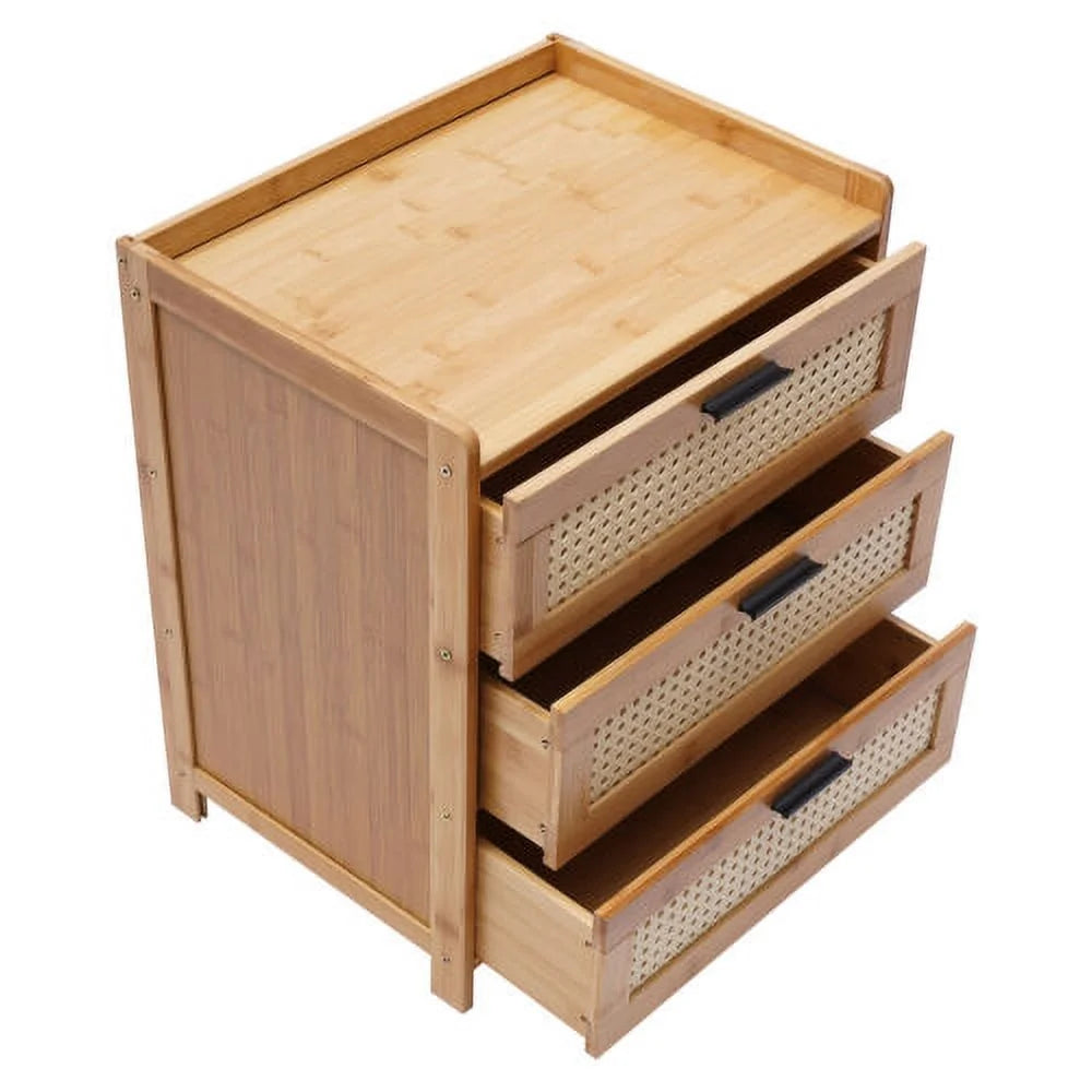 Bamboo Bedside Table with 3 Sliding Drawer P682206