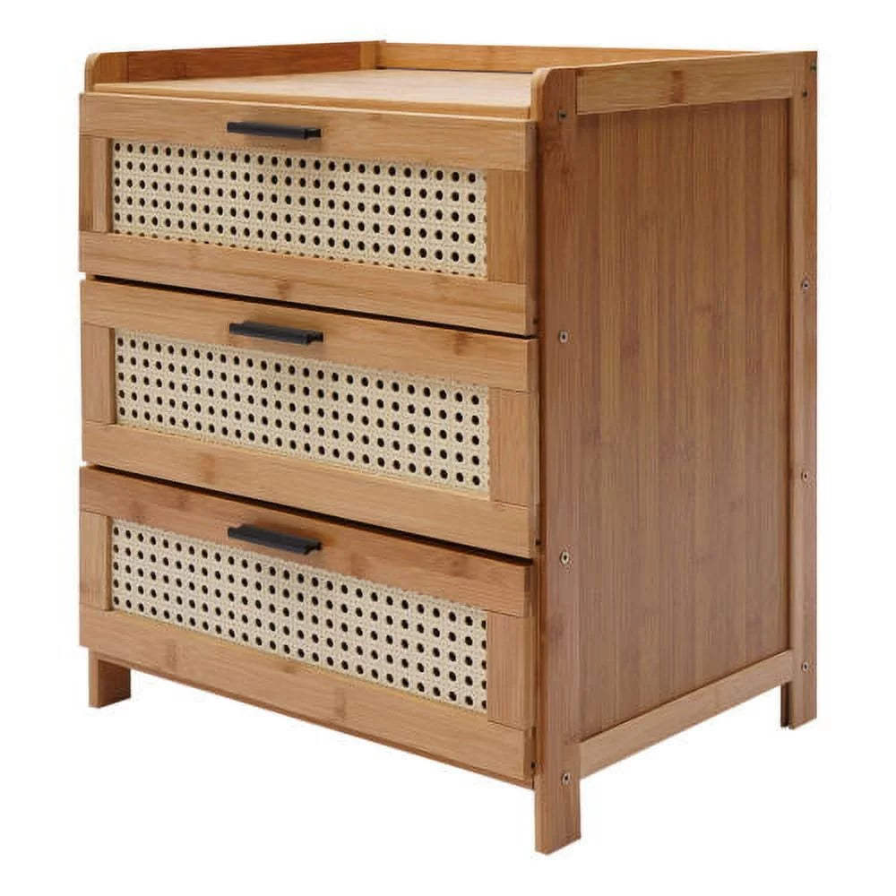 Bamboo Bedside Table with 3 Sliding Drawer P682206