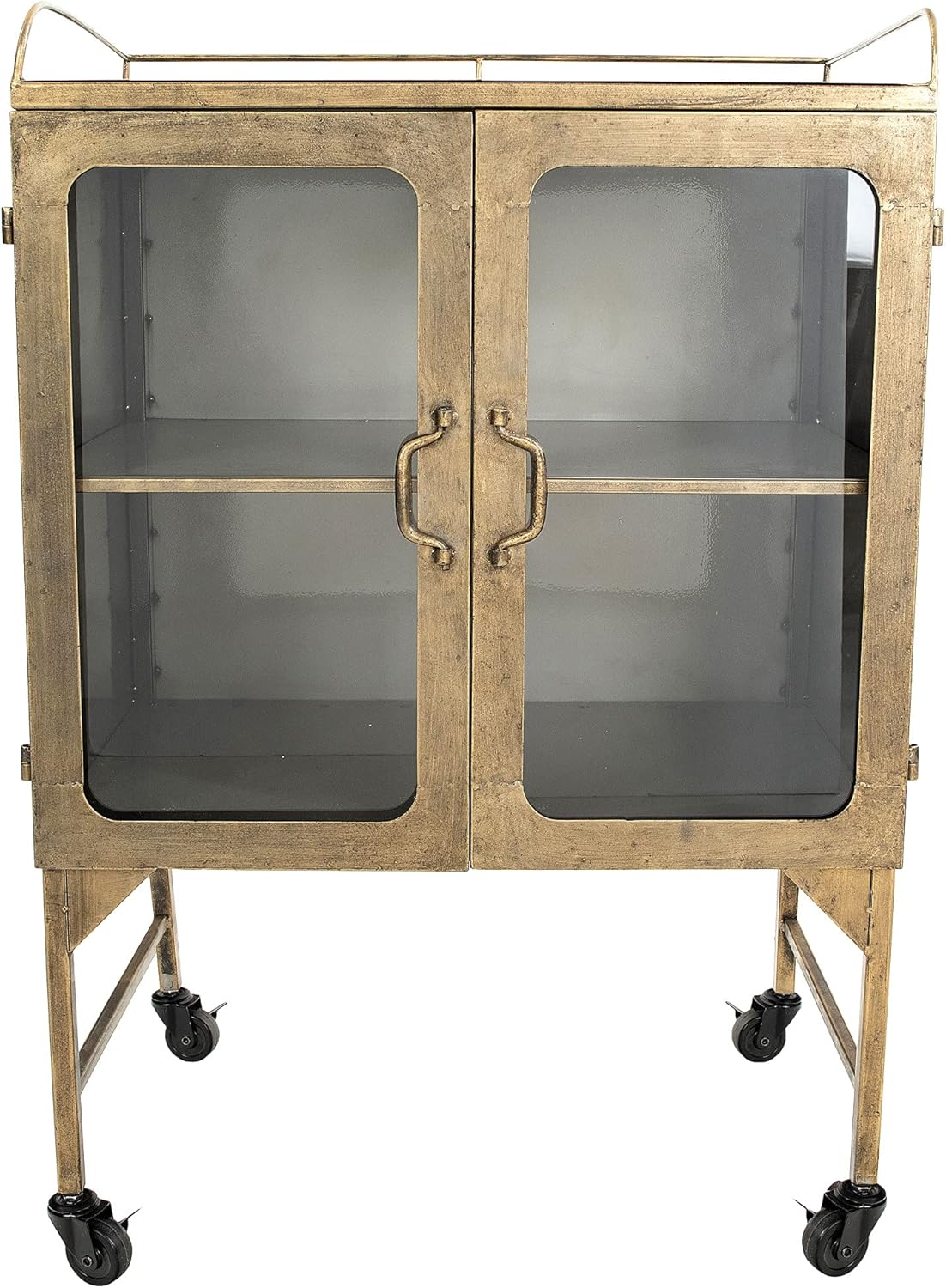 Metal Cabinet with Caster Wheels & Glass Doors F31064