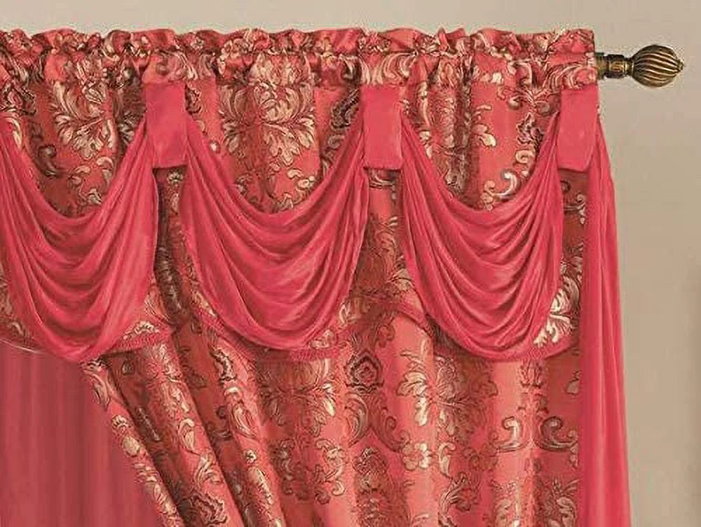 Red 2 Panel Window Curtains with Valance 112"x84" J1119