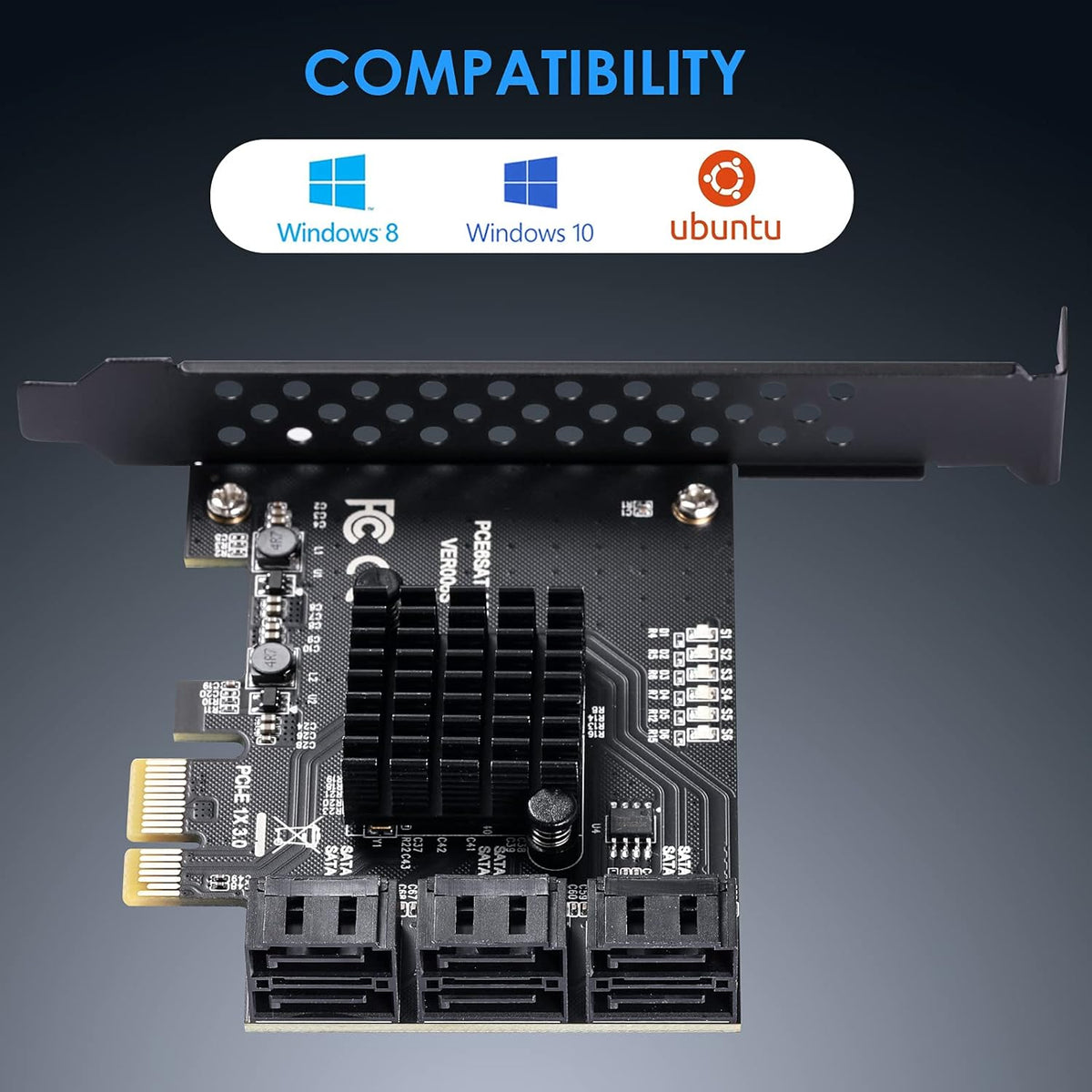 PCIe SATA Card 6 Ports 6 Gbps SATA 3.0 Expansion Card with 6 SATA Cables J374909