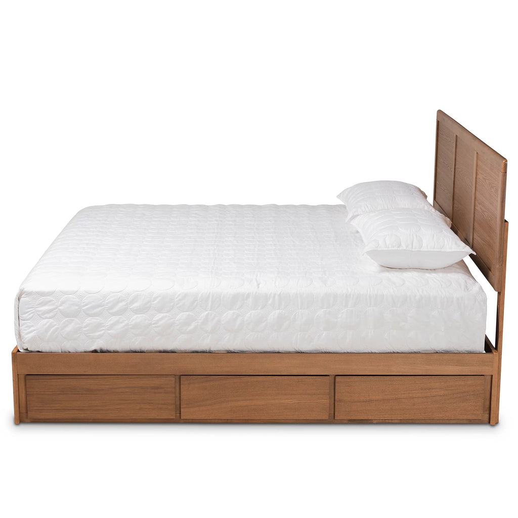 King Ash Walnut Wood Storage Platform Bed F591