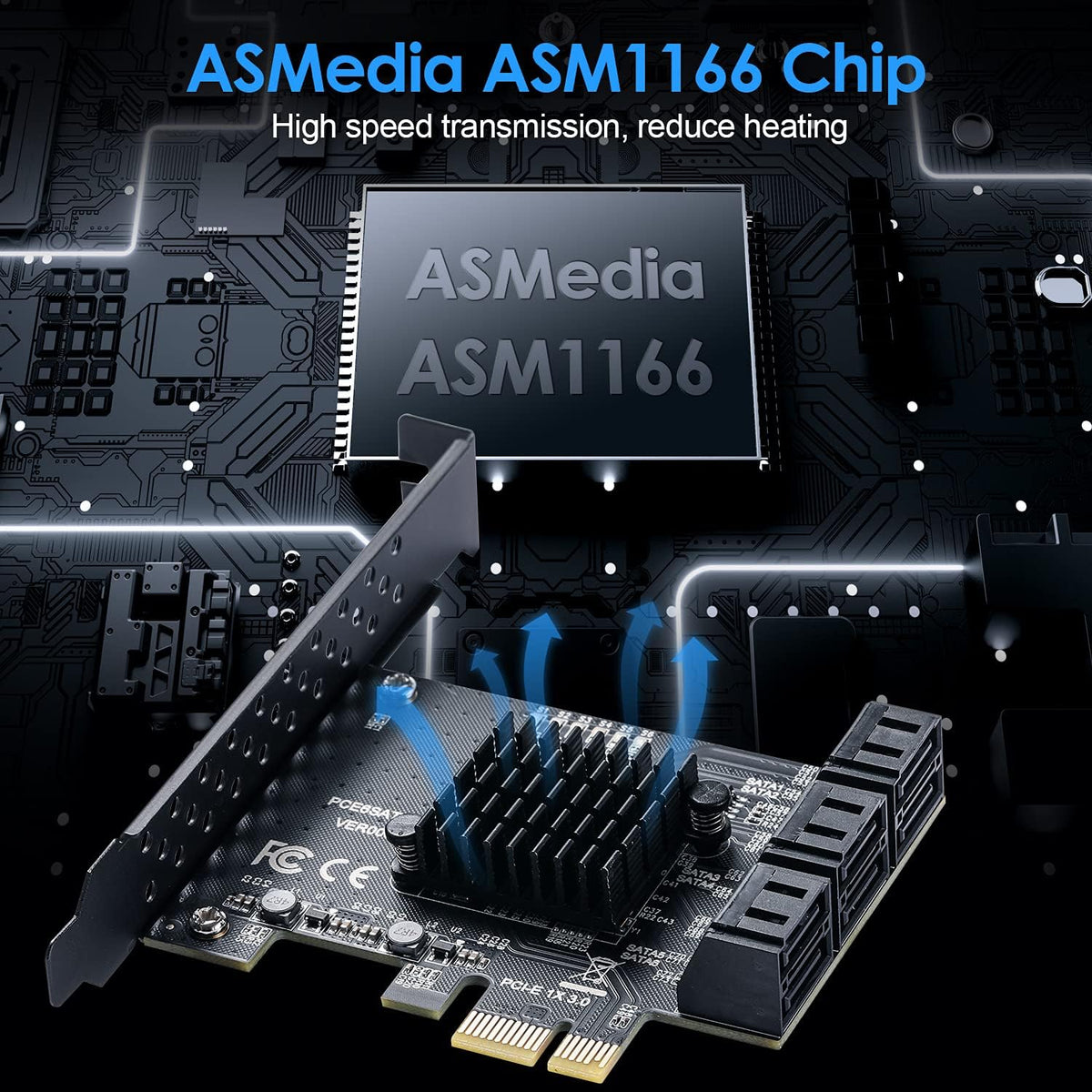 PCIe SATA Card 6 Ports 6 Gbps SATA 3.0 Expansion Card with 6 SATA Cables J374909