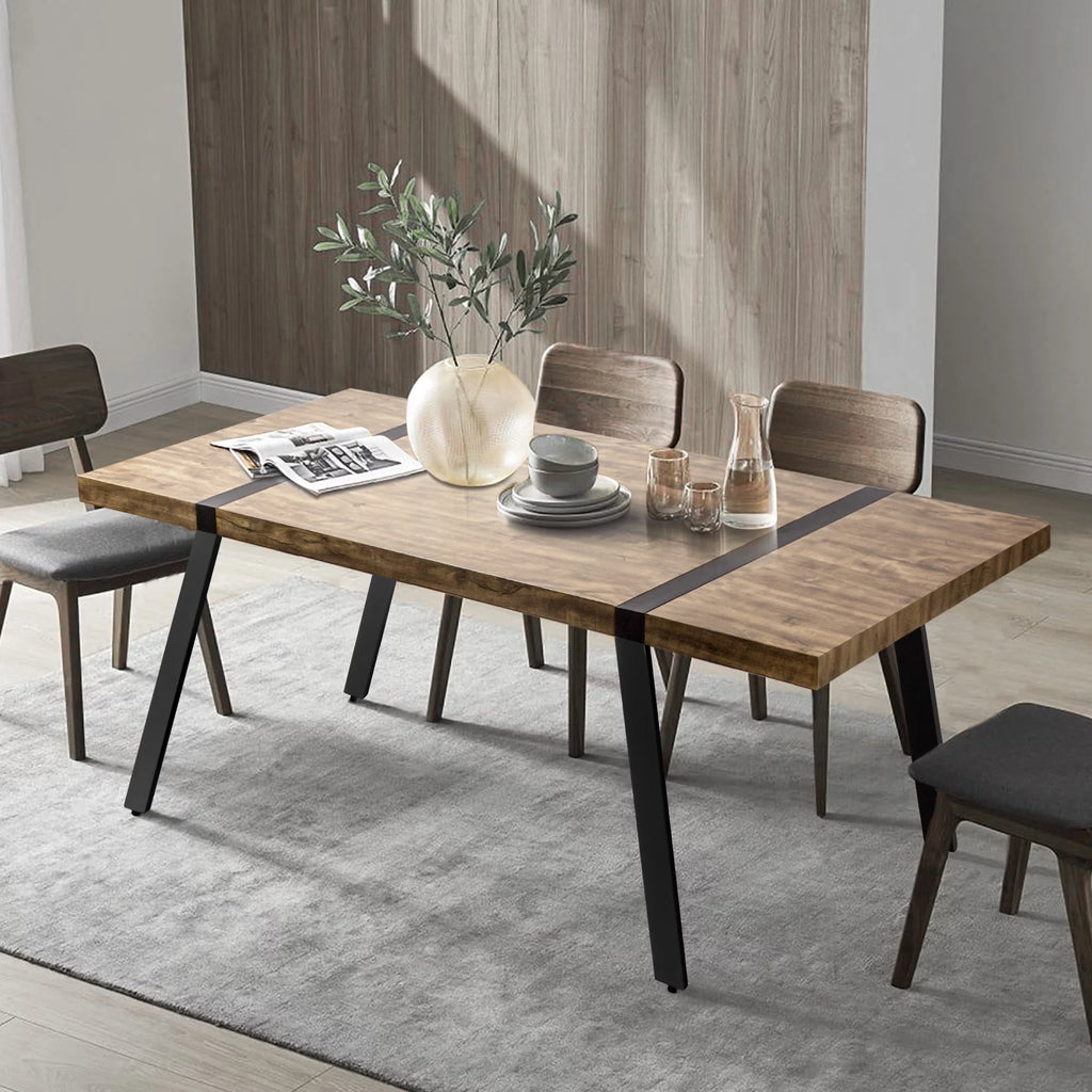 71"W x 32"D Rectangle Dining Kitchen Table, 6 Persons, Light Walnut Z52313