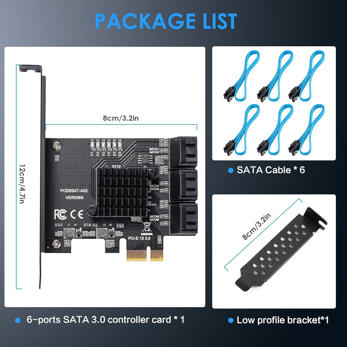 PCIe SATA Card 6 Ports 6 Gbps SATA 3.0 Expansion Card with 6 SATA Cables J374909