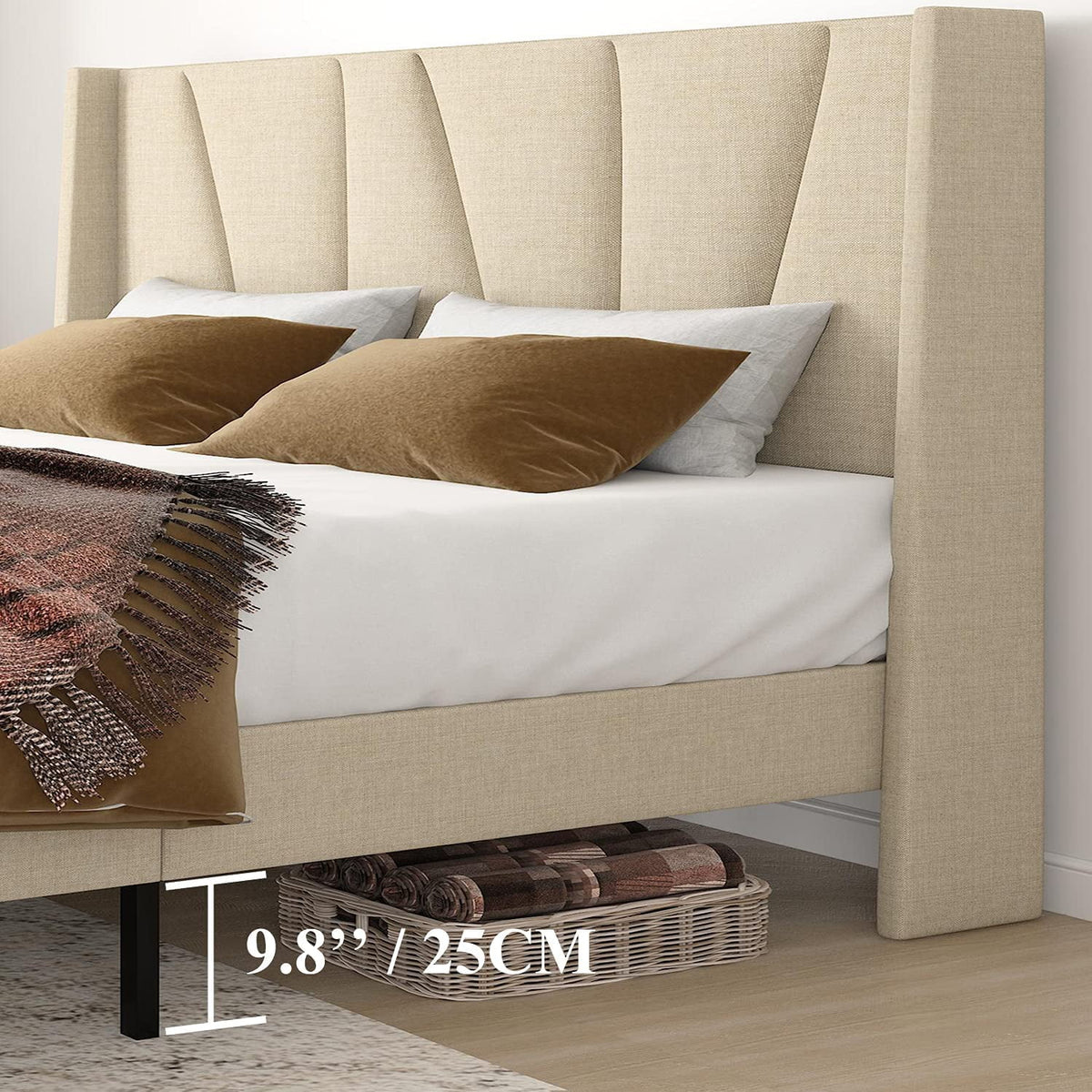 King Size Upholstered Platform Bed Frame with Wingback G697351