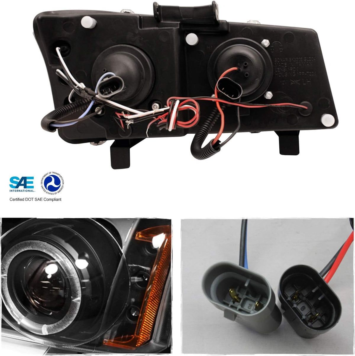 Black Housing Dual Halo Projector Headlights with LED Bumper Signal Lamps D9172