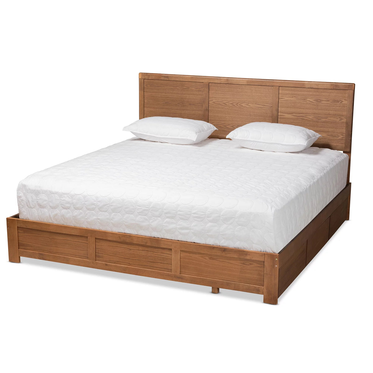 King Ash Walnut Wood Storage Platform Bed F591