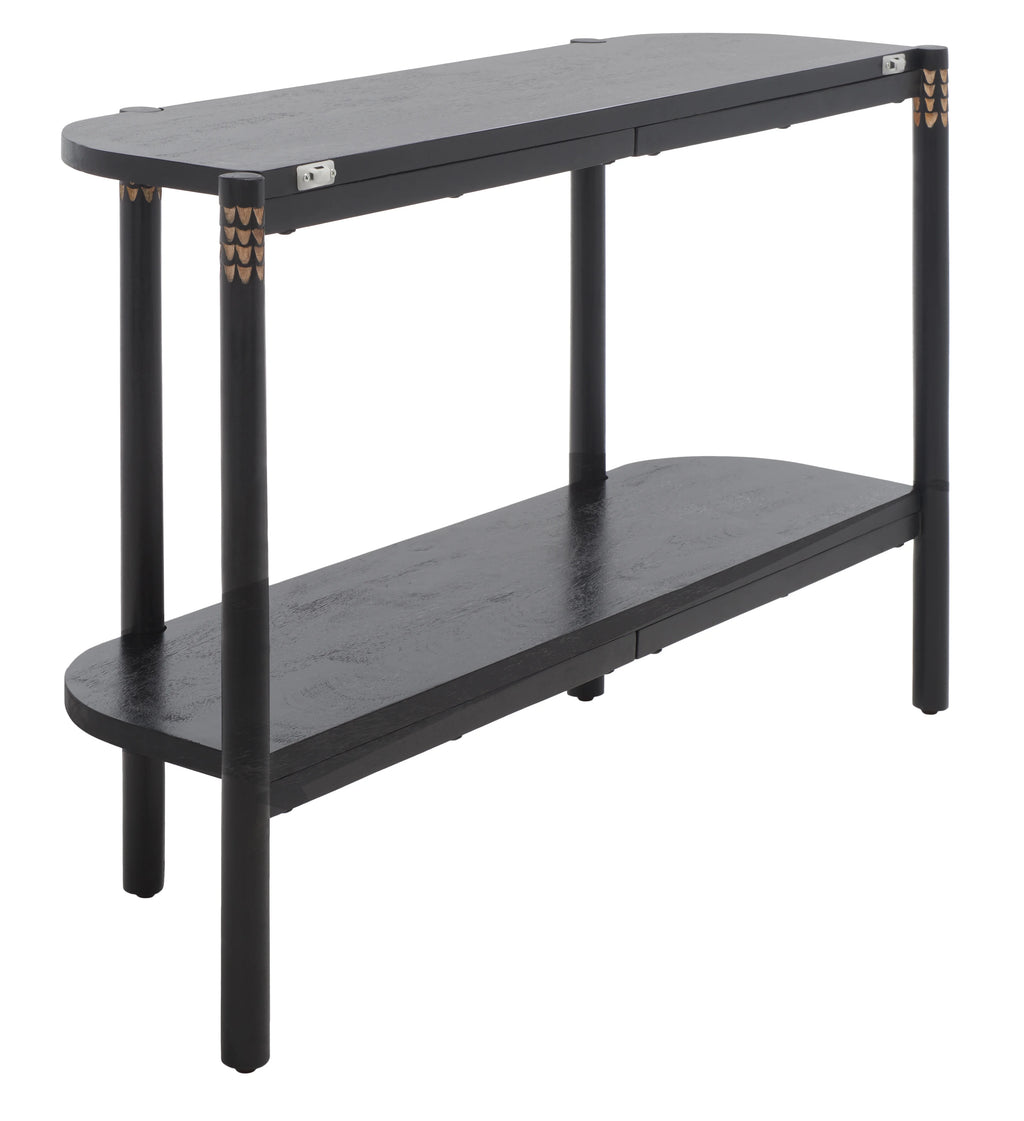 Black Natural Wood Console Table with Shelf M450786