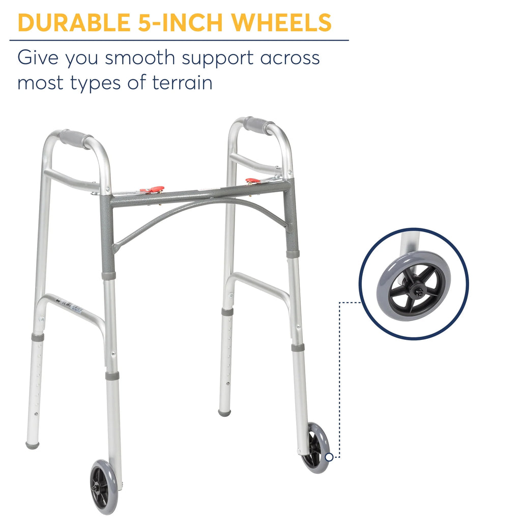 Two Button Folding Walker with 5 Wheels D340321