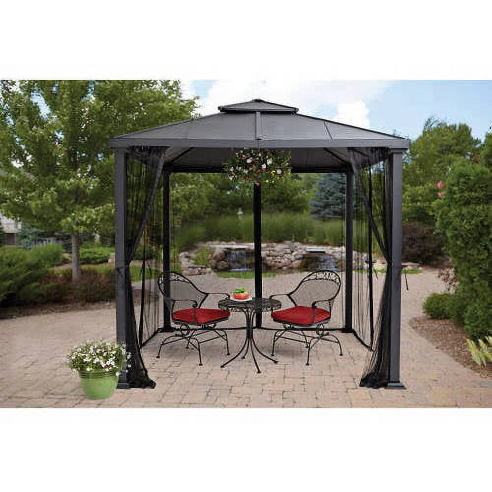 8' x 8' Steel Hard Top Gazebo with Netting, Black K749