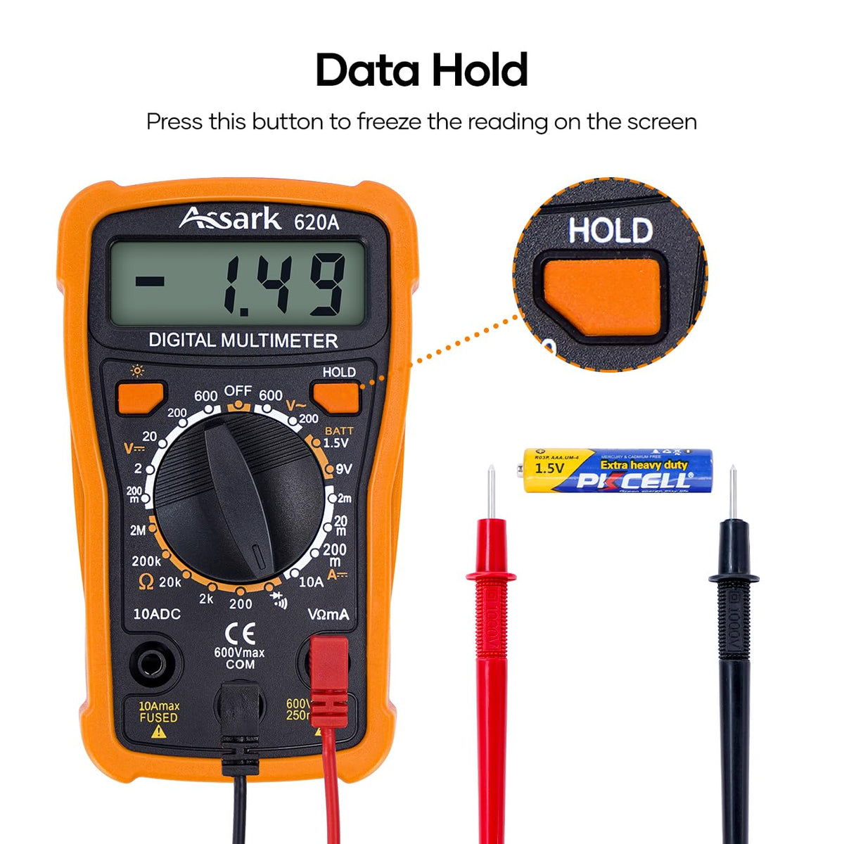 2000 Counts Digital Multimeter with Backlit LCD Display O948