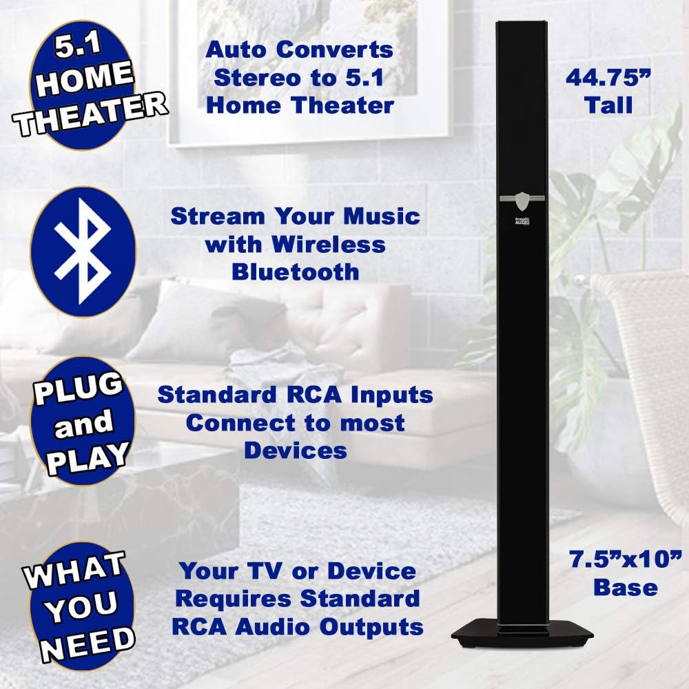 Tower 5.1 Bluetooth Speaker System with Optical Input and Mics E930