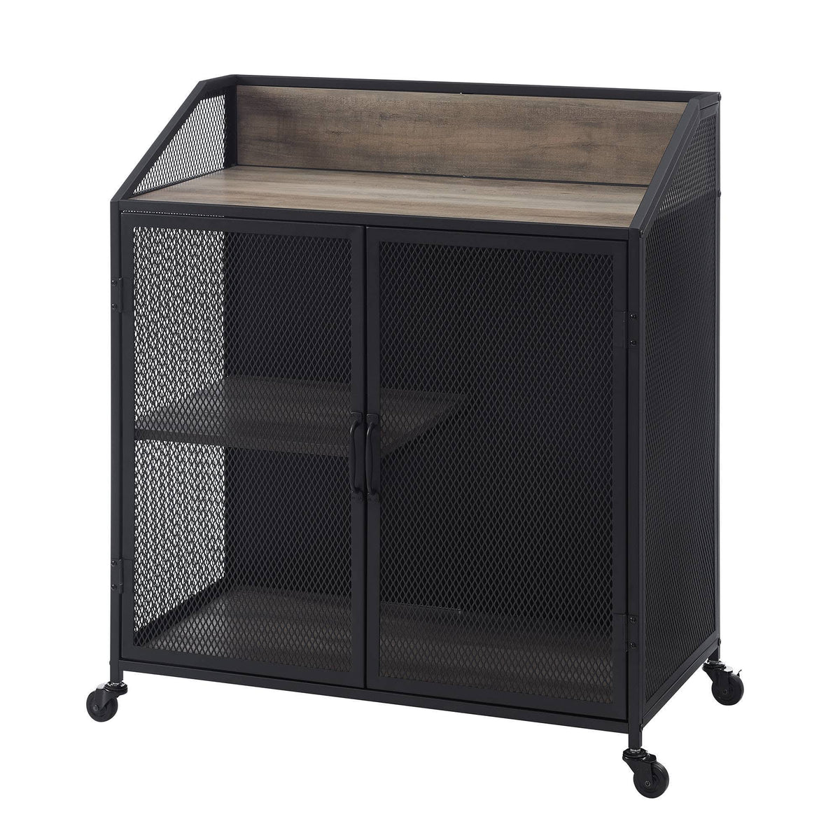 Industrial Metal Mesh Bar Cart on Wheels Gray Wash H5683