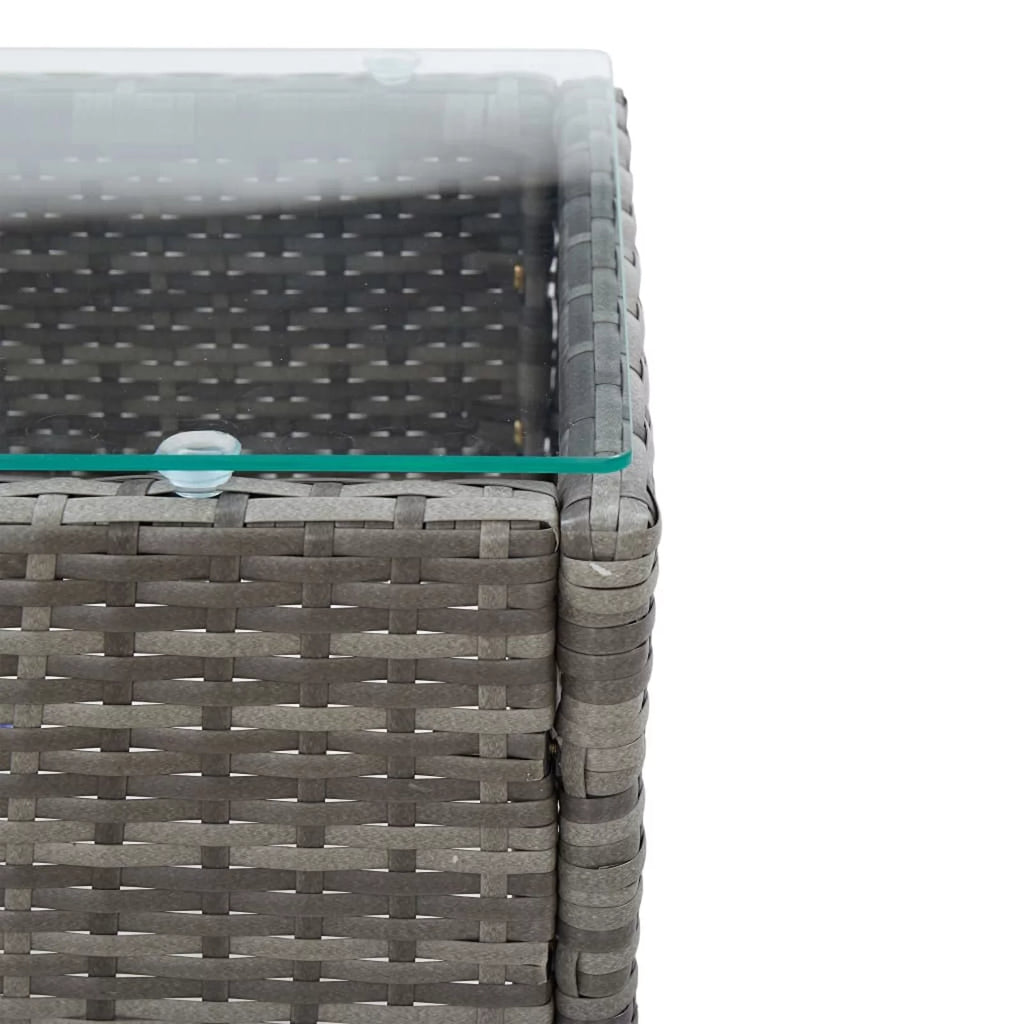 Gray Poly Rattan Glass Top Side Table C899190