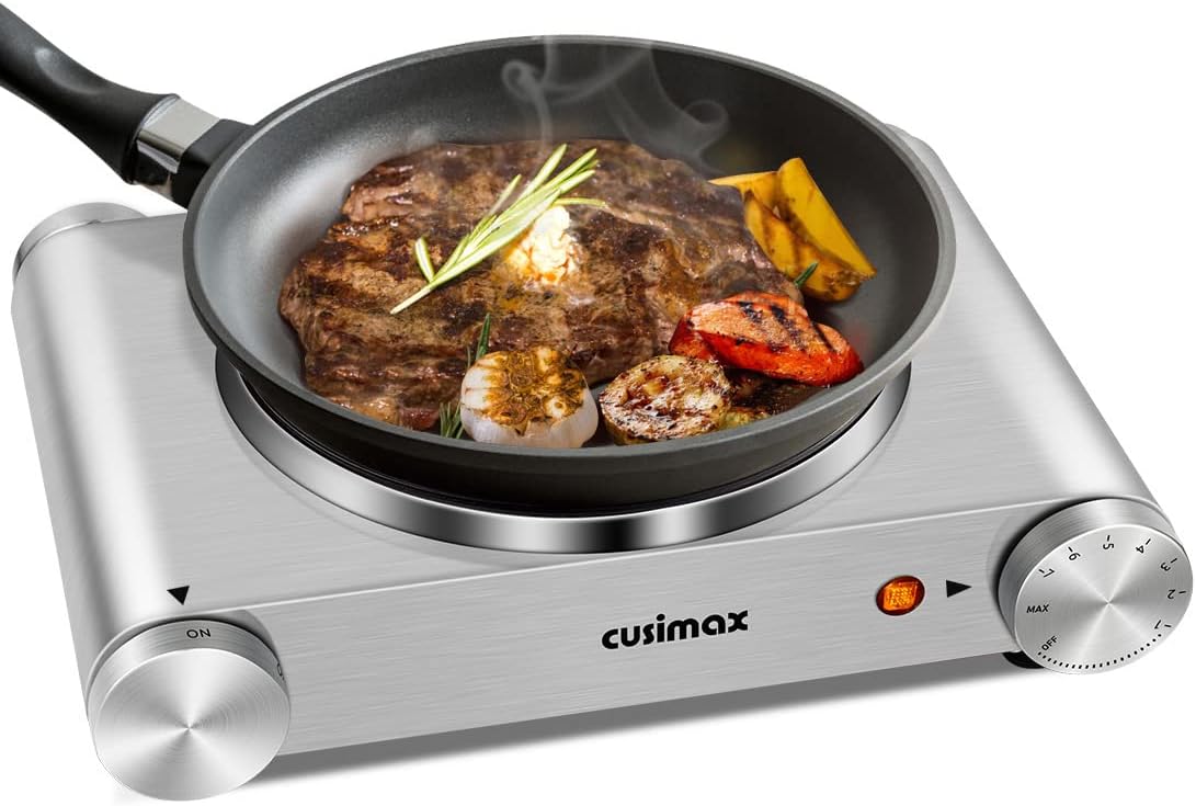 Double Burner 1800W Electric Hot Plate, Black Stainless Steel T28299