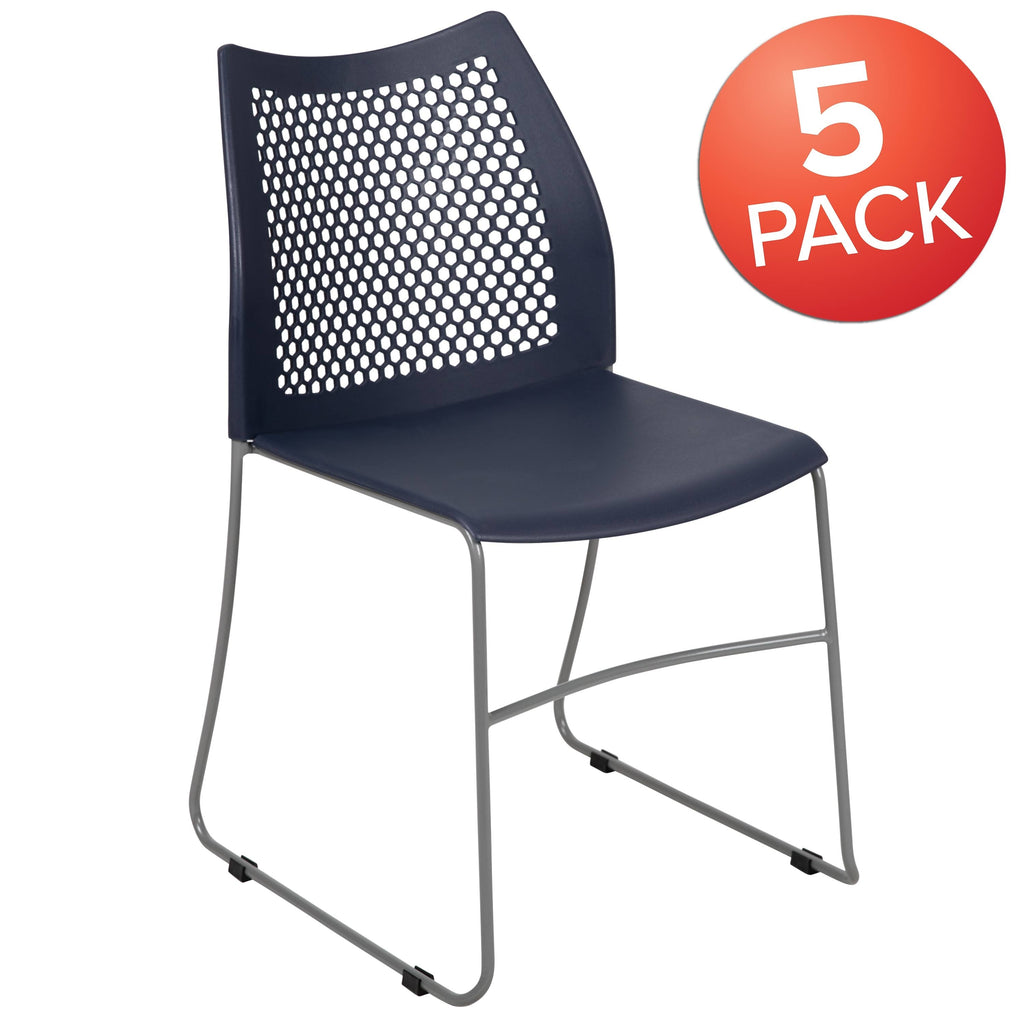 5 Pack 661 lb. Capacity Stack Chair with Air-Vent Back and Sled Base Orange S744