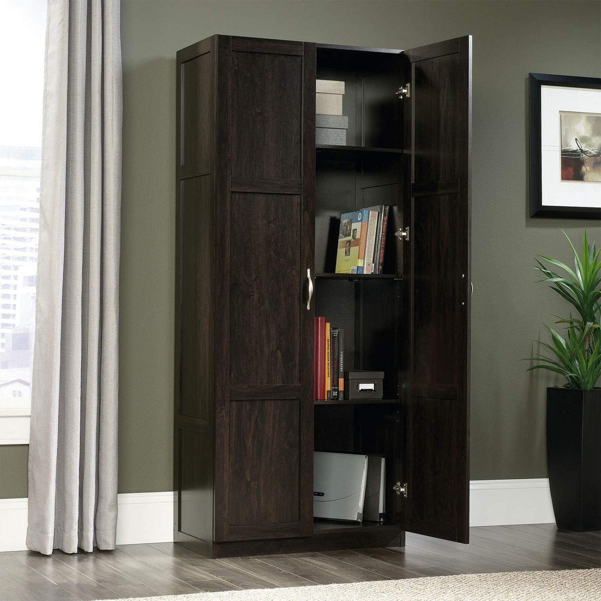 Dark Brown Tall 2 Door Pantry Cabinet Storage Cupboard with Shelves and Drawer 29.6" L x 16" W x 71.5" H Wood W254