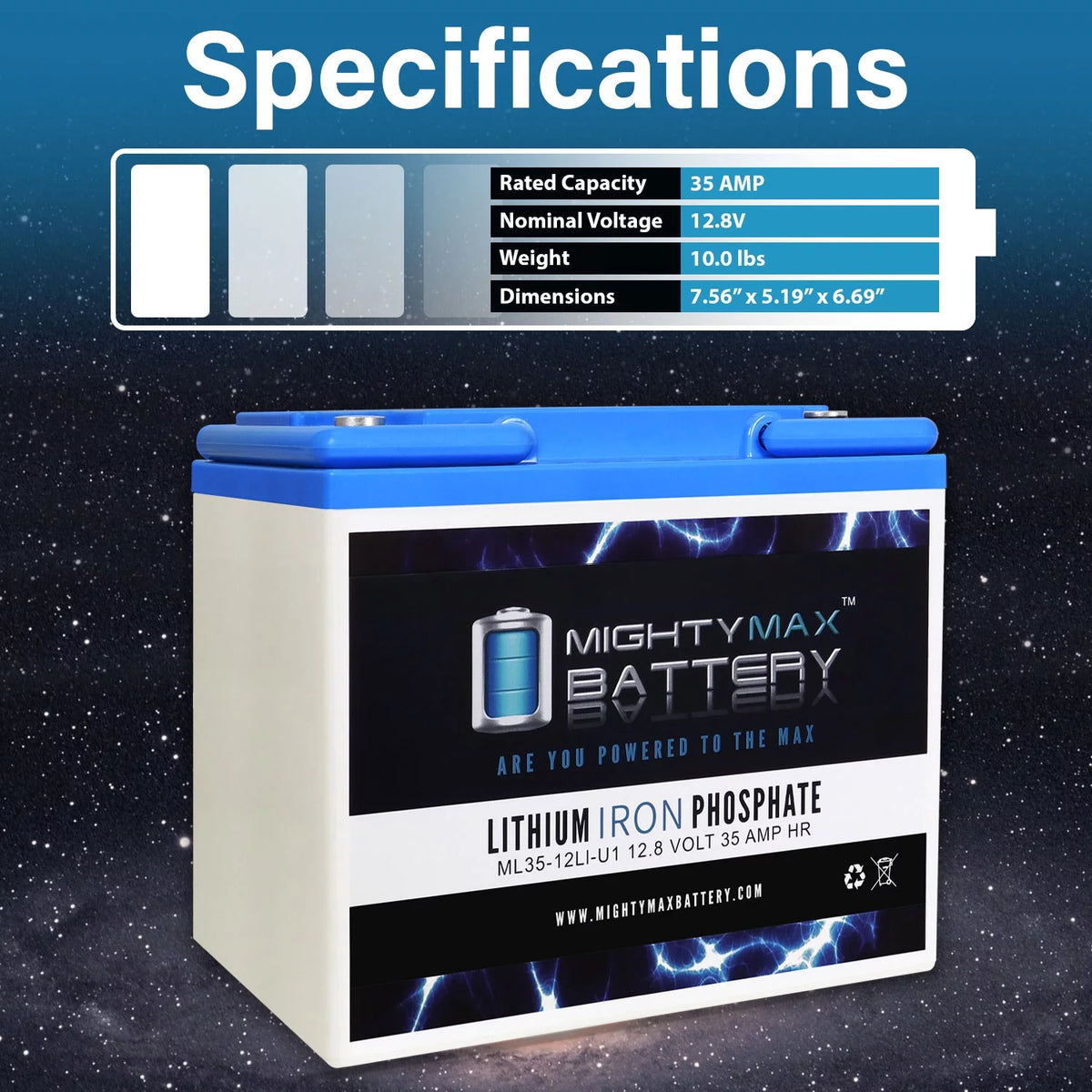 12V 35AH U1 Lithium Replacement Battery A89842