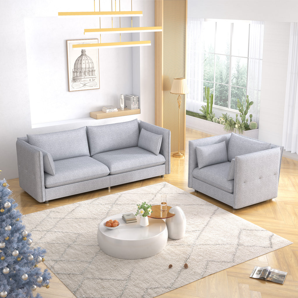 Light Grey Linen Fleece 2 Pieces Sofa Set C617250