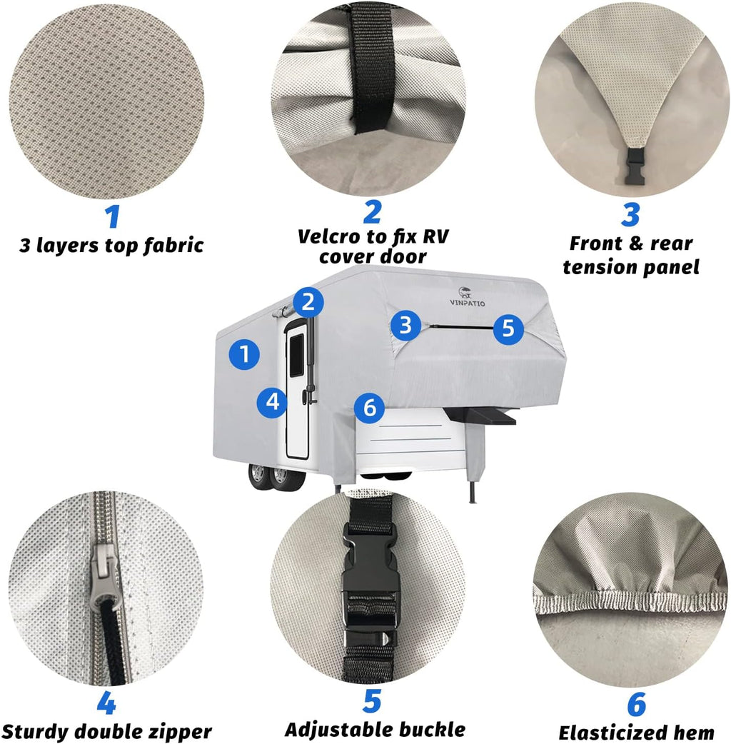 5th Wheel Cover 3 Layers Polypro Waterproof Gray A66914