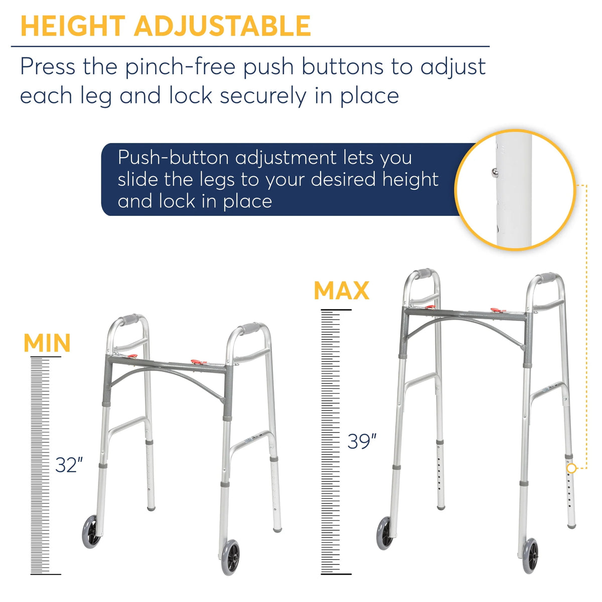 Two Button Folding Walker with 5 Wheels D340321