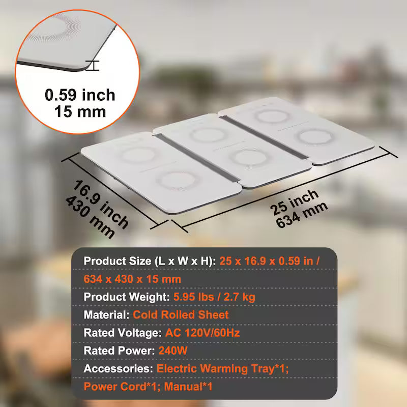 White Portable Electric Warming Tray with Temperature Control R67774