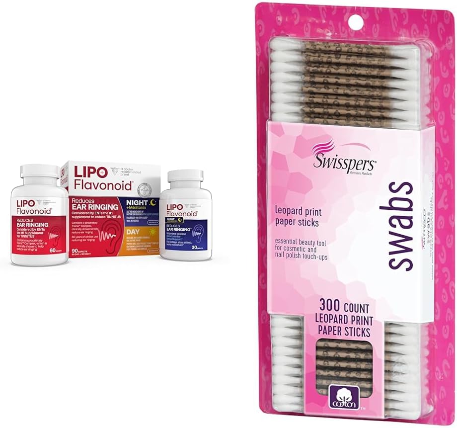 Day & Night Tinnitus Relief Combo Kit with Vitamins, 90 Caplets & Cotton Swabs, 300 Count O222